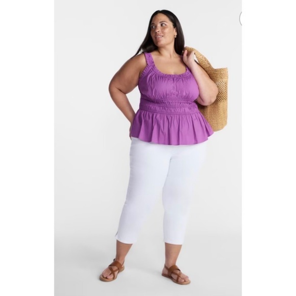 Women Peplum Tank Top 4X Purple Smocked Cotton Boho Business Casual Y2K Cottage - Picture 6 of 11